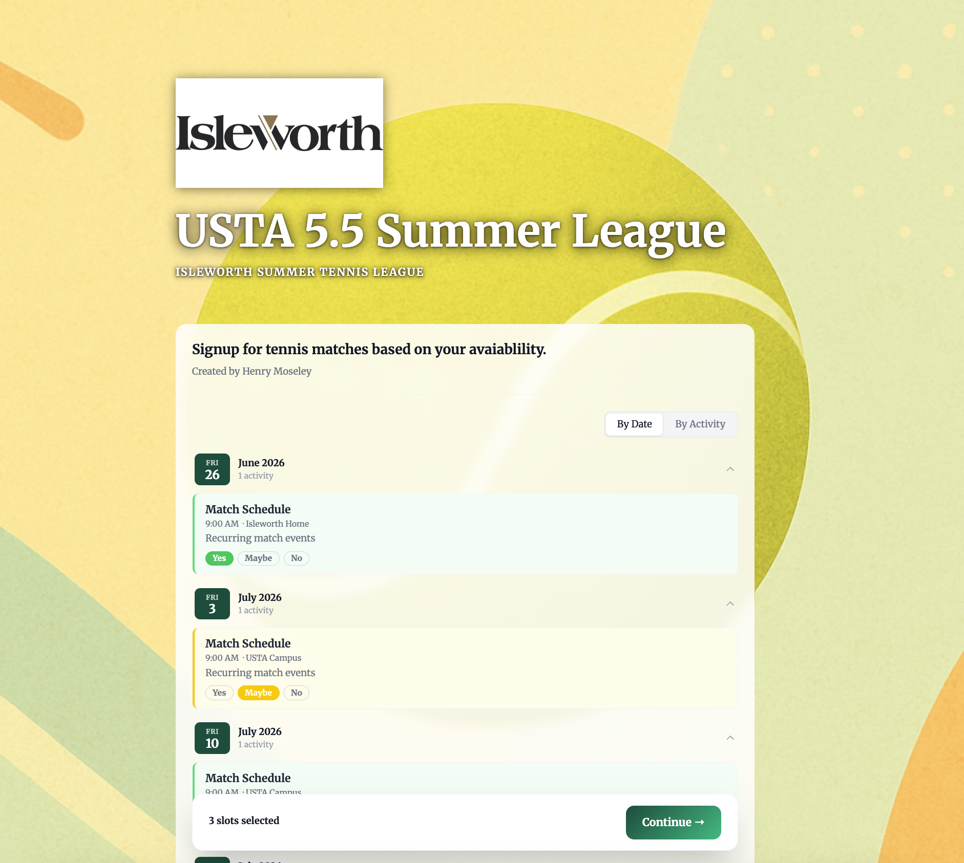 Adult rec sports league signup form