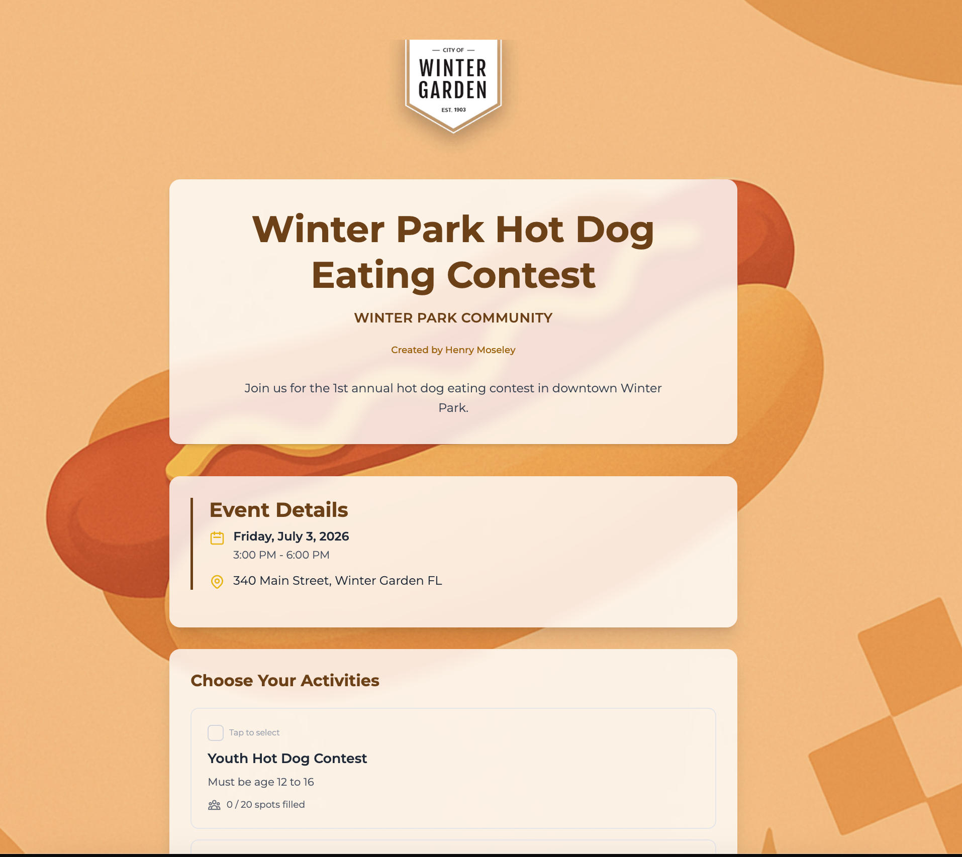 Holiday party signup form