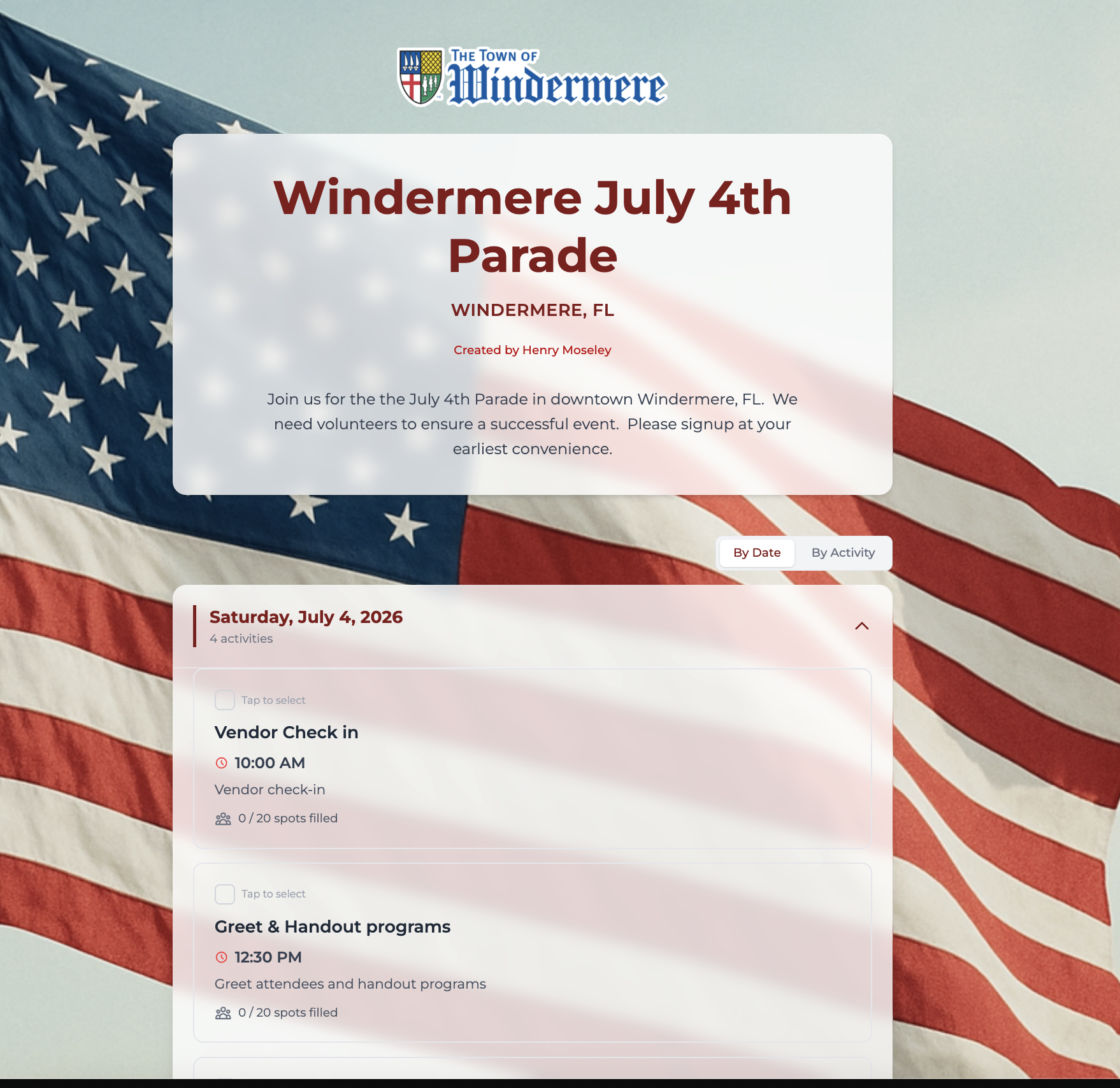 School event volunteer signup form